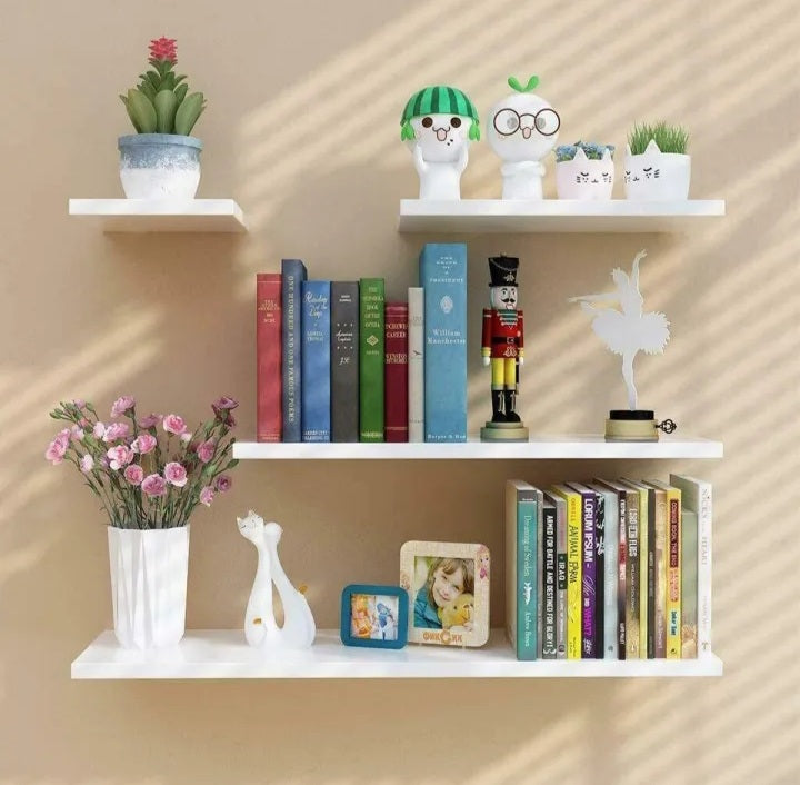 Wall Mounted White & Black Floating Shelves, Book Storage Rack