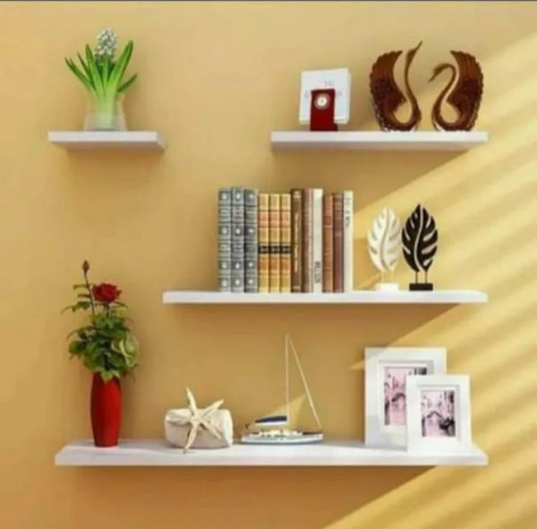 Wall Mounted White & Black Floating Shelves, Book Storage Rack